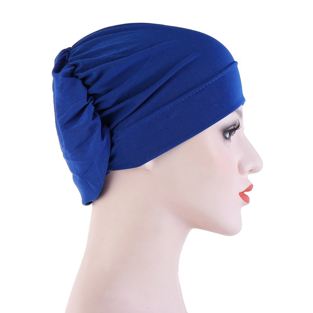 Women Small Solid Color Soft Knotted Night Sleep Beanie Bonnet Chemo Hat Cover Image 11