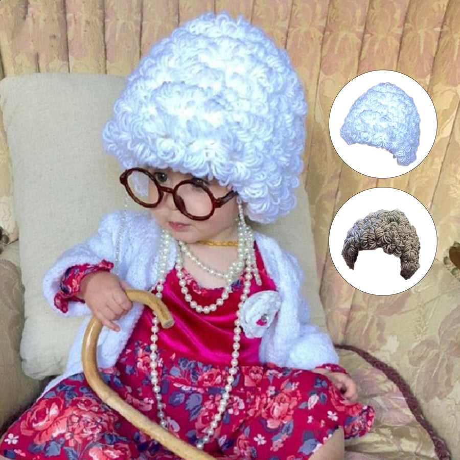 Winter Kids Wig Cap Little Granny Curly Hair Hat Newborn Photo Props Accessories Image 1