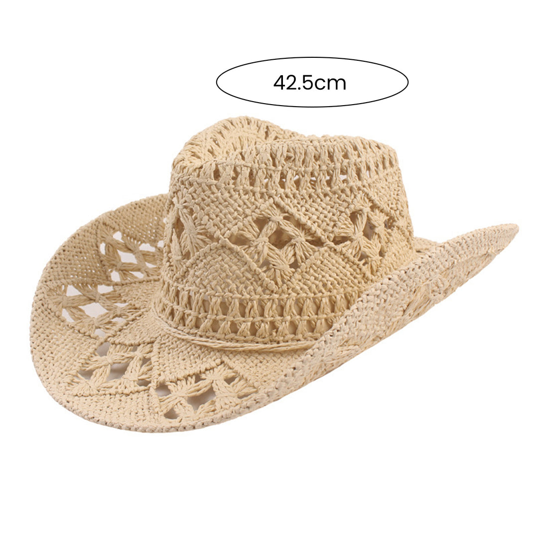 Cowboy Hat Classic Vintage Hollow Out Unisex Curled Edge Wide Brim Men Sun Hat Fishing Hat Image 6