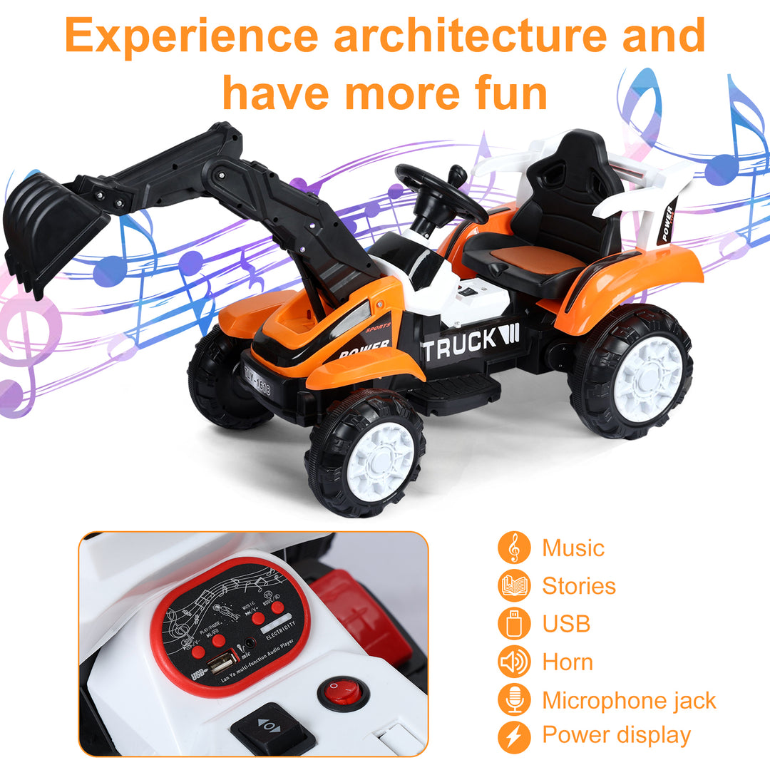 Ride on Excavator Battery Powered Digger Forward and Backward Motor Arm Music Sounds Electric Construction Vehicle for Image 4