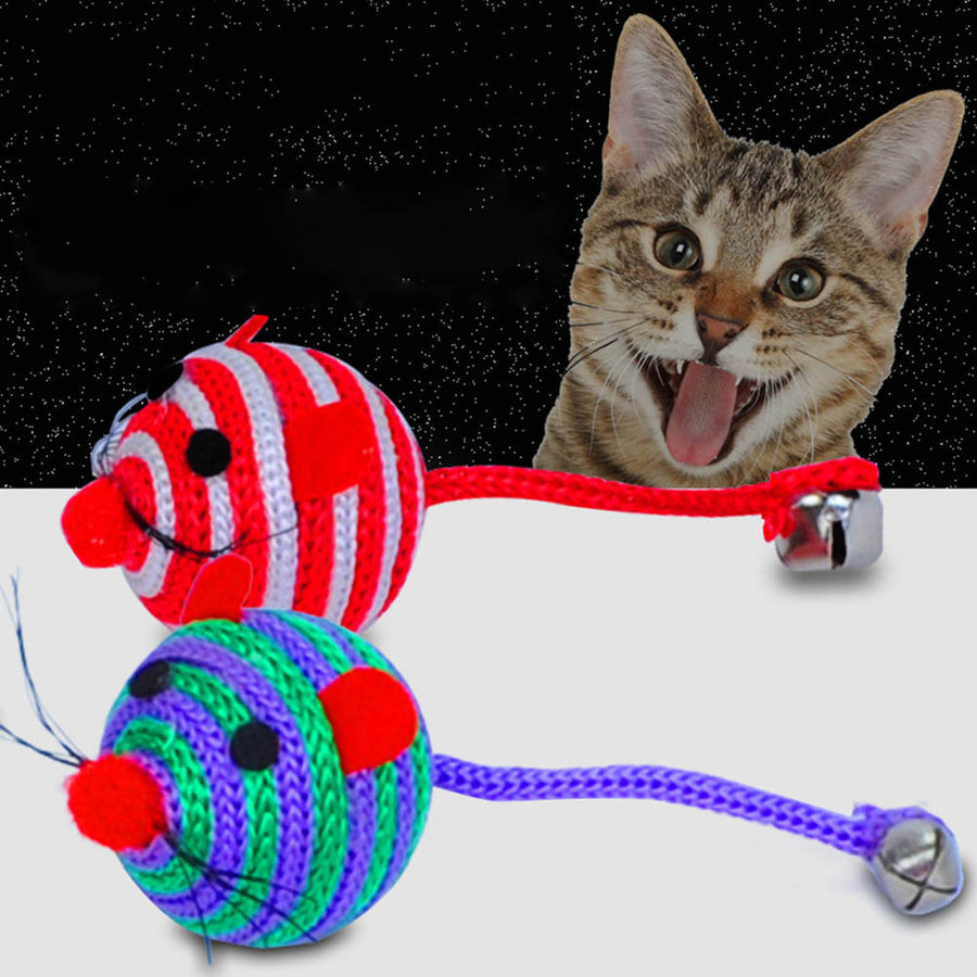 Ball Toy Cartoon Stripe Pet Supplies Nylon Rope Round Ball Mouse Long Tail Toy for Cat Image 1
