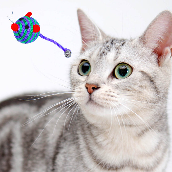 Ball Toy Cartoon Stripe Pet Supplies Nylon Rope Round Ball Mouse Long Tail Toy for Cat Image 3