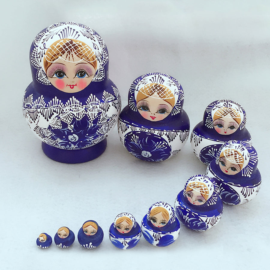 10Pcs/Set Russian Nesting Dolls Matryoshka Wooden Handmade Toy Craft Image 1