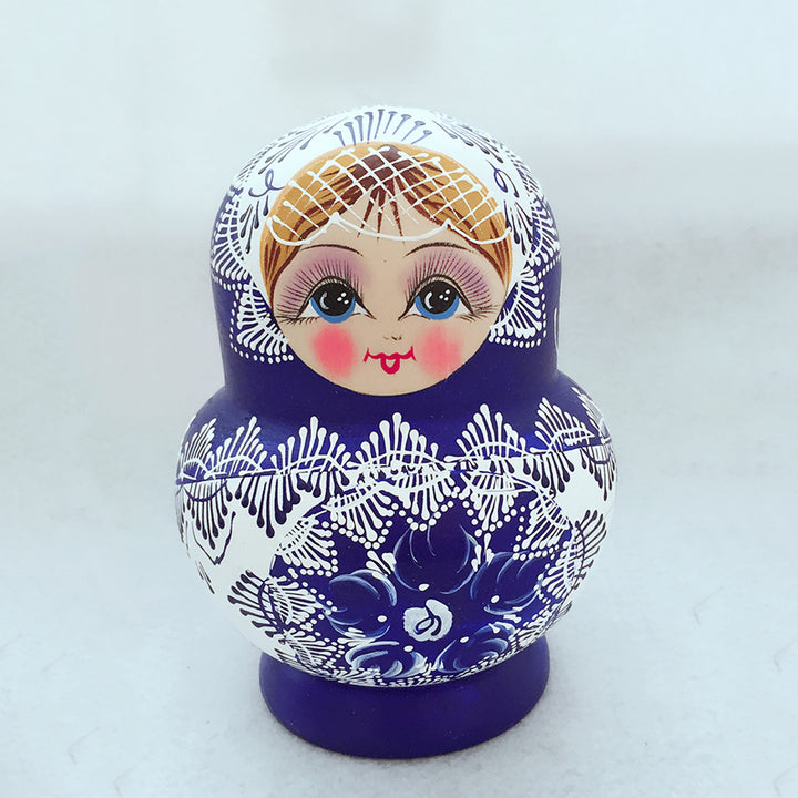 10Pcs/Set Russian Nesting Dolls Matryoshka Wooden Handmade Toy Craft Image 3