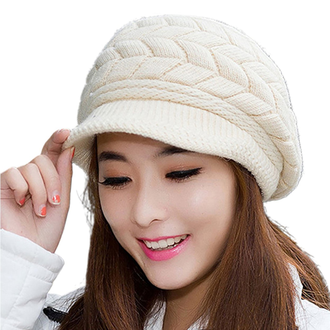 Knitted Hat Warm Flat Brim Shape Faux Rabbit faux Fashion Women Cold Hat for Cold Weather Image 4