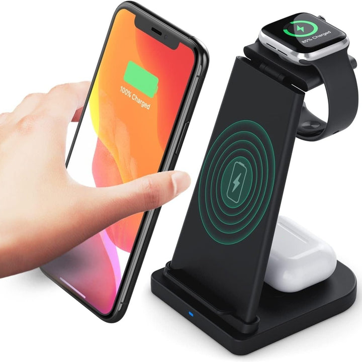 3 in 1 Fast Wireless Charging Stand for Smartphones - 15W Qi-Certified - Universal Charge Dock for iPhone Image 3