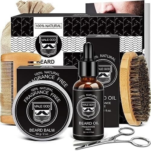 Beard Kit Beard Growth Kit for Men Gifts Organic Beard Oil Beard Balm Beard Comb Beard Brush Beard Grooming Kit Image 3