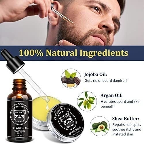 Beard Kit Beard Growth Kit for Men Gifts Organic Beard Oil Beard Balm Beard Comb Beard Brush Beard Grooming Kit Image 4