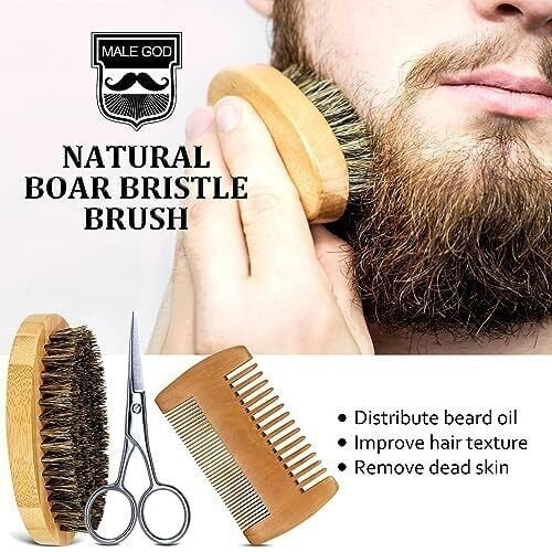 Beard Kit Beard Growth Kit for Men Gifts Organic Beard Oil Beard Balm Beard Comb Beard Brush Beard Grooming Kit Image 7