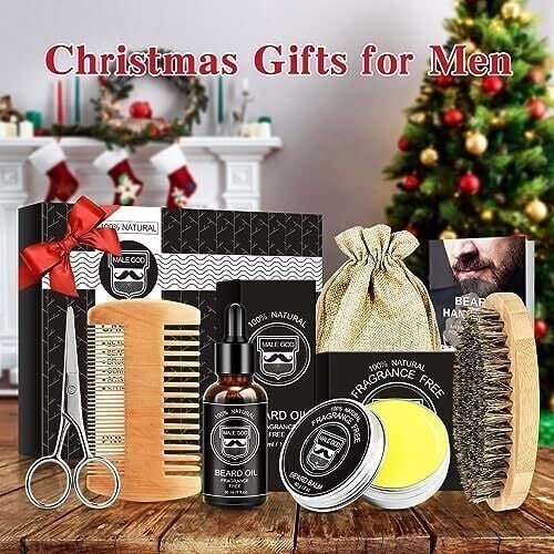 Beard Kit Beard Growth Kit for Men Gifts Organic Beard Oil Beard Balm Beard Comb Beard Brush Beard Grooming Kit Image 9