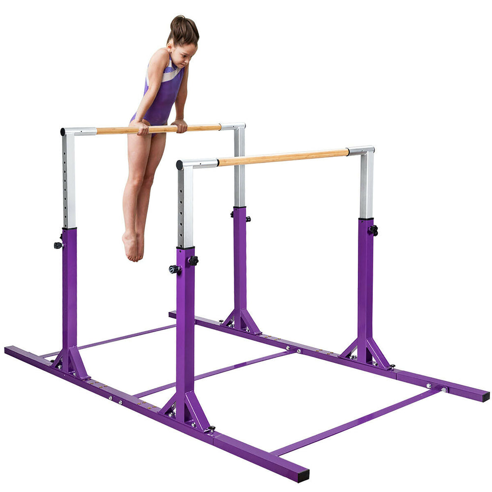 Costway Kids Double Horizontal Bars Gym Home Adjustable Image 2