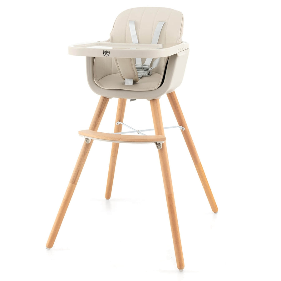 Babyjoy 3 in 1 Convertible Wooden High Chair Baby Toddler Highchair w/ Cushion GrayBeigeYellow Image 1