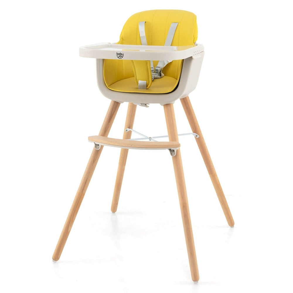 Babyjoy 3 in 1 Convertible Wooden High Chair Baby Toddler Highchair w/ Cushion GrayBeigeYellow Image 2