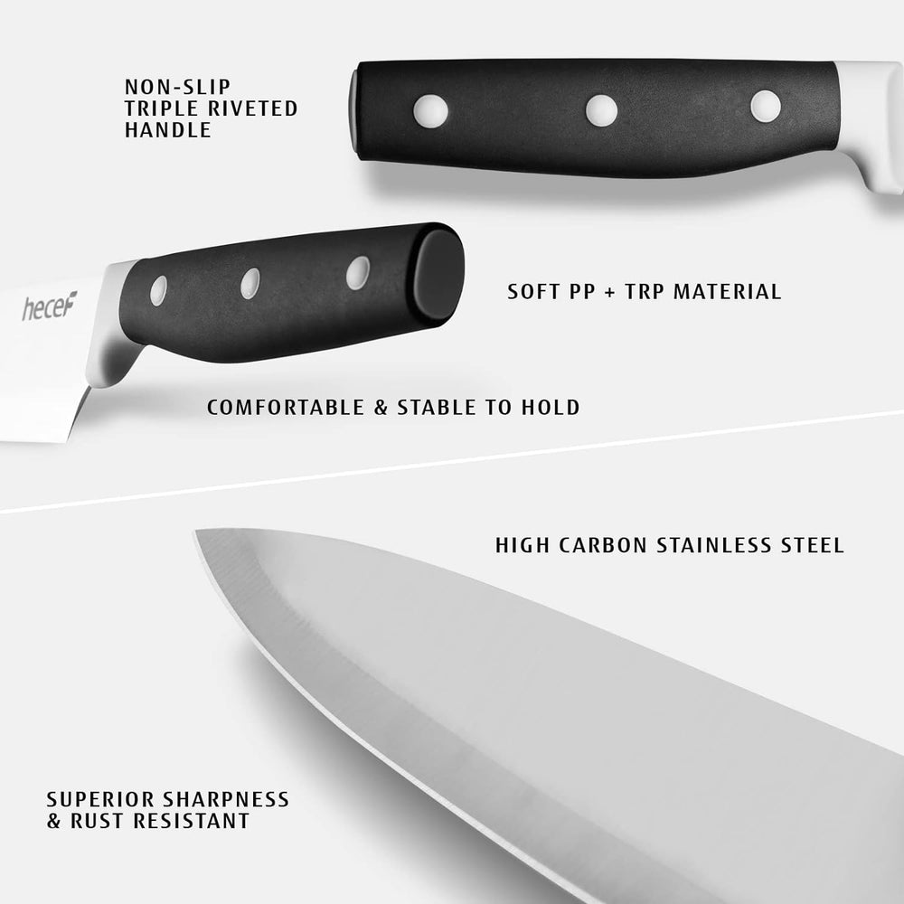 hecef Kitchen Knife Block Set14 Pieces Knife Set with Wooden Block and Sharpener Steel Image 2