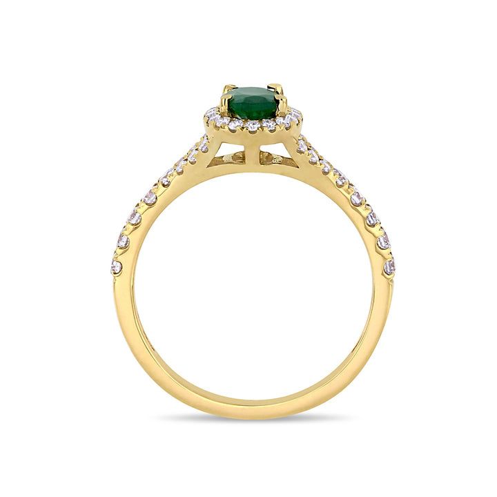 3/4 Carat (ctw) Oval-Cut Emerald Halo Ring in 14K Yellow Gold with Diamonds Image 4