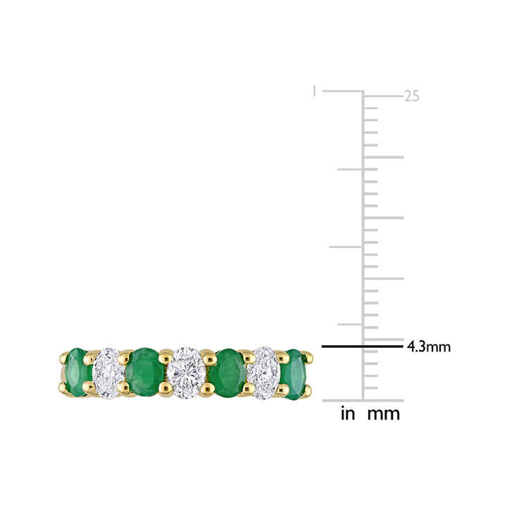 3/5 Carat (ctw) Emerald Band Ring in 14K Yellow Gold with Diamonds Image 3