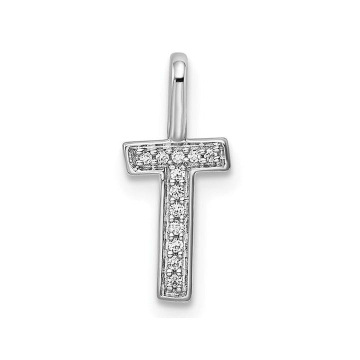 14K White Gold Initial -T- Pendant Charm with Accent Diamonds (NO CHAIN) Image 1