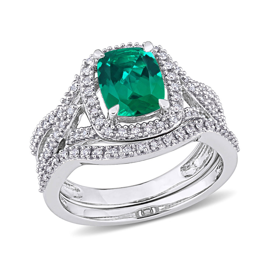2.00 Carat (ctw) Lab-Created Emerald Bridal Wedding Ring Set 10K Gold with Diamonds Image 1
