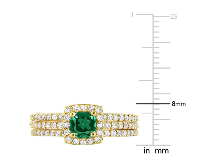 1.50 Carat (ctw) Lab-Created Emerald and White Sapphire Bridal Wedding Ring Set Sterling Silver Image 3