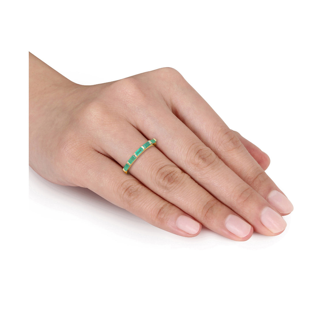 3/5 Carat (ctw) Baguette Emerald Band Ring in 10K Yellow Gold Image 4