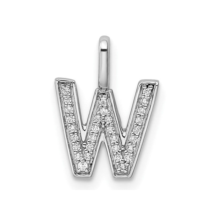 14K White Gold Initial -W- Pendant Charm with Accent Diamonds (NO CHAIN) Image 1