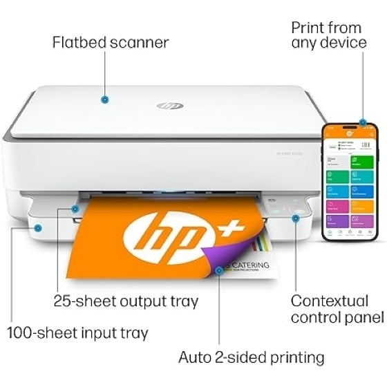 HP Envy 6055e Wireless Inkjet Multifunction Printer-Color-Copier/Scanner White- Image 1