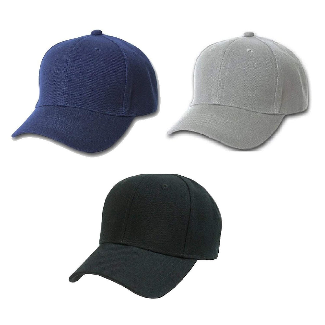 Set of 3 Plain Baseball Caps Adjustable Blank Hats Solid Color Variety Pack Image 10