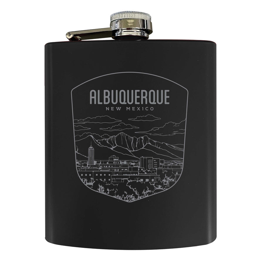 Albuquerque Mexico Souvenir 7 oz Engraved Steel Flask Matte Finish Image 1