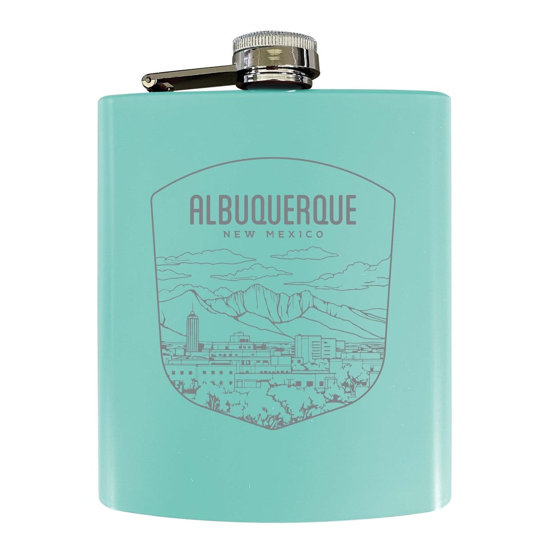 Albuquerque Mexico Souvenir 7 oz Engraved Steel Flask Matte Finish Image 1