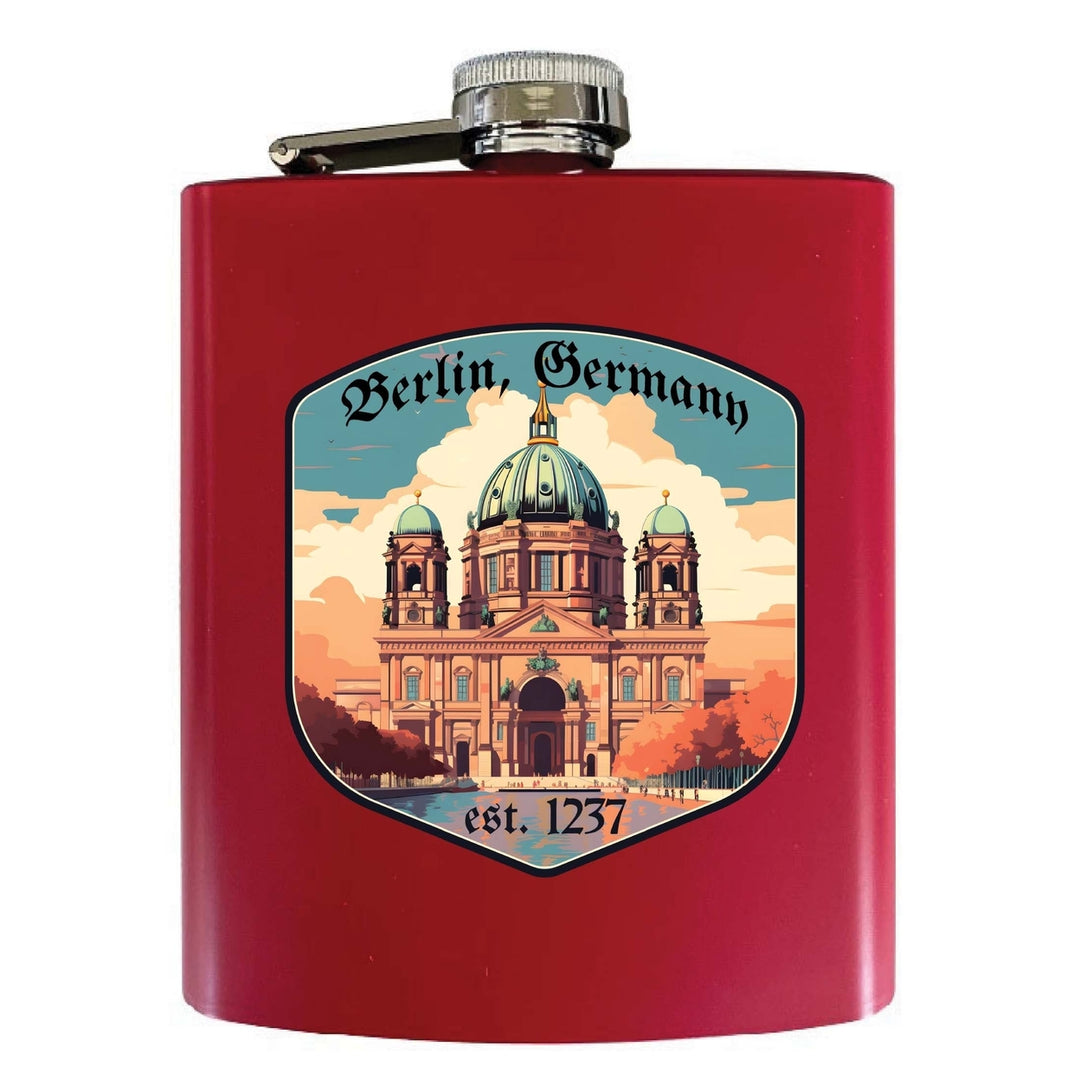 Berlin Germany Design B Souvenir 7 oz Steel Flask Matte Finish Image 2