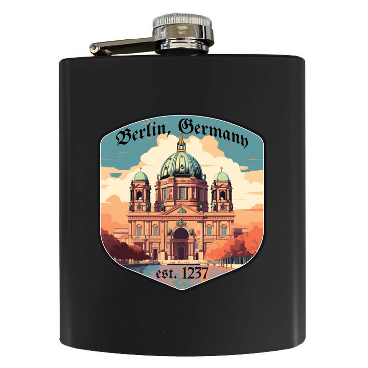 Berlin Germany Design B Souvenir 7 oz Steel Flask Matte Finish Image 3