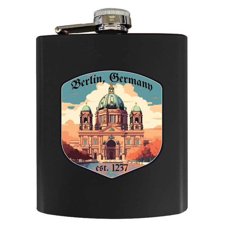 Berlin Germany Design B Souvenir 7 oz Steel Flask Matte Finish Image 1