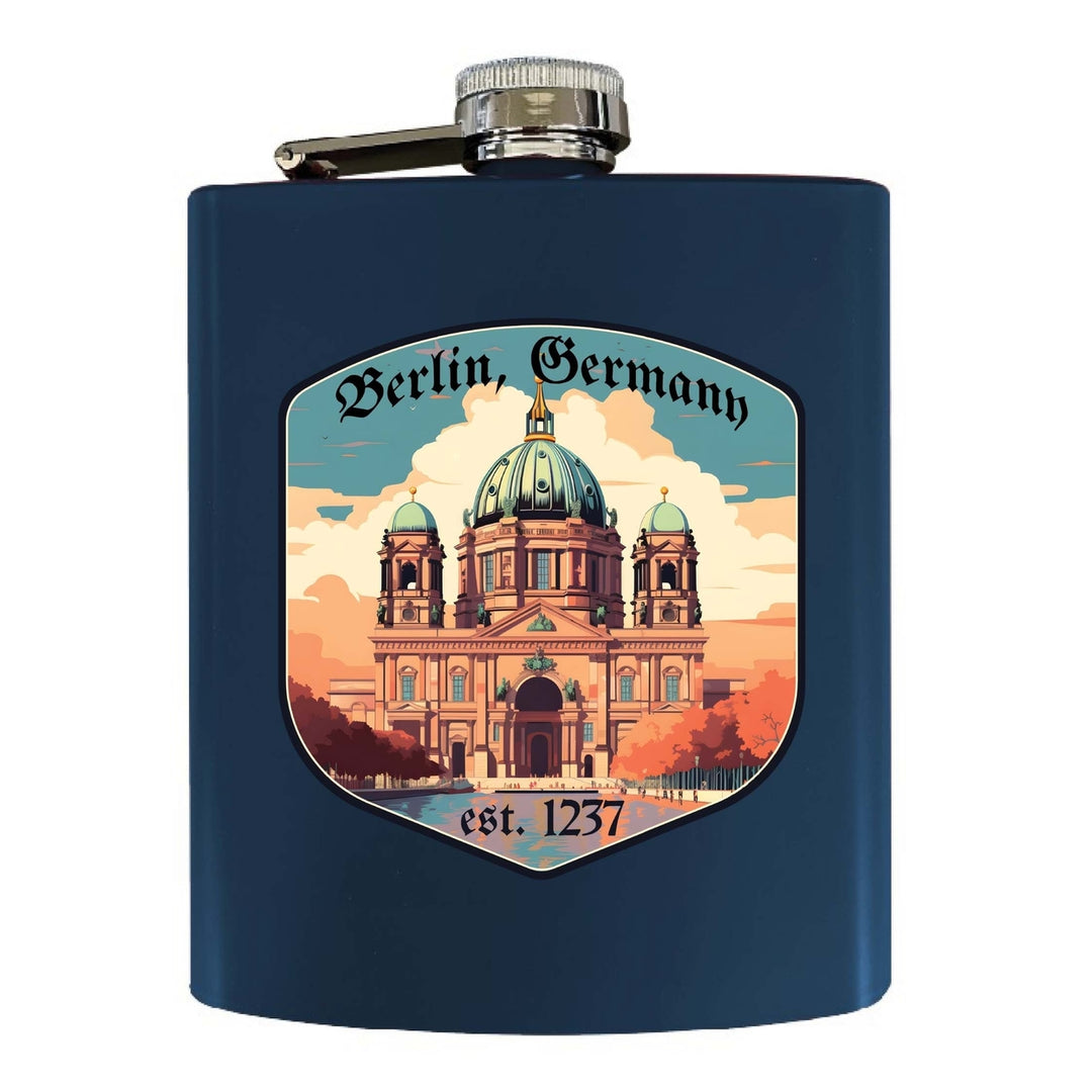 Berlin Germany Design B Souvenir 7 oz Steel Flask Matte Finish Image 4
