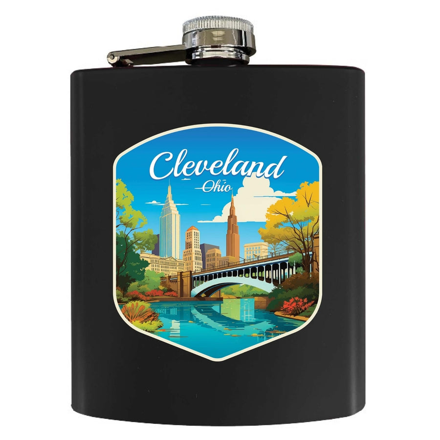 Cleveland Ohio Design B Souvenir 7 oz Steel Flask Matte Finish Image 1