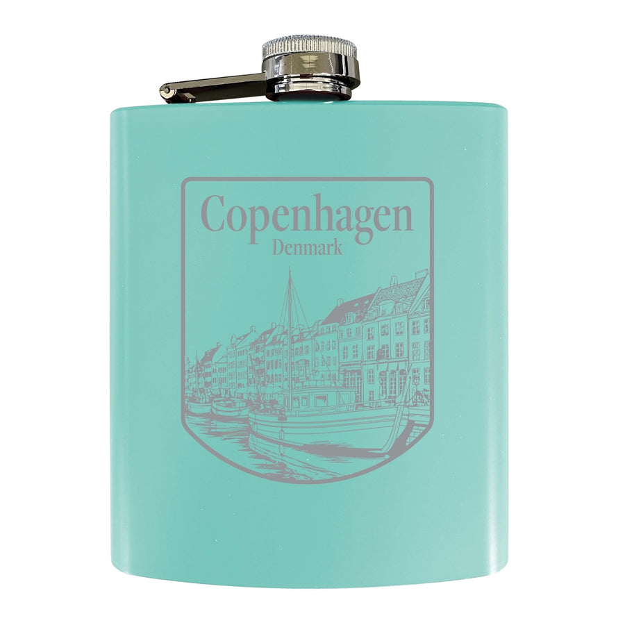 Copenhagen Denmark Souvenir 7 oz Engraved Steel Flask Matte Finish Image 1