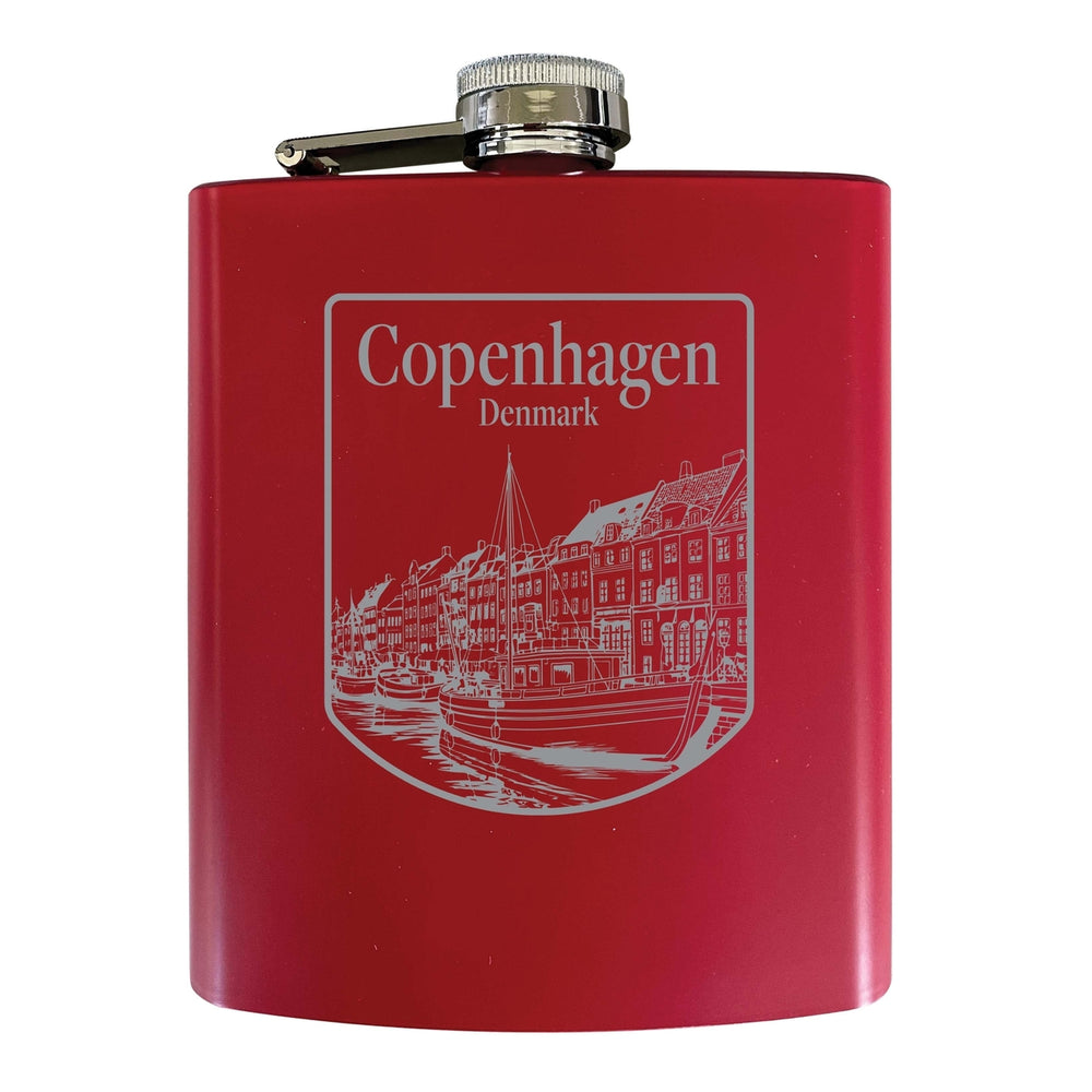 Copenhagen Denmark Souvenir 7 oz Engraved Steel Flask Matte Finish Image 2