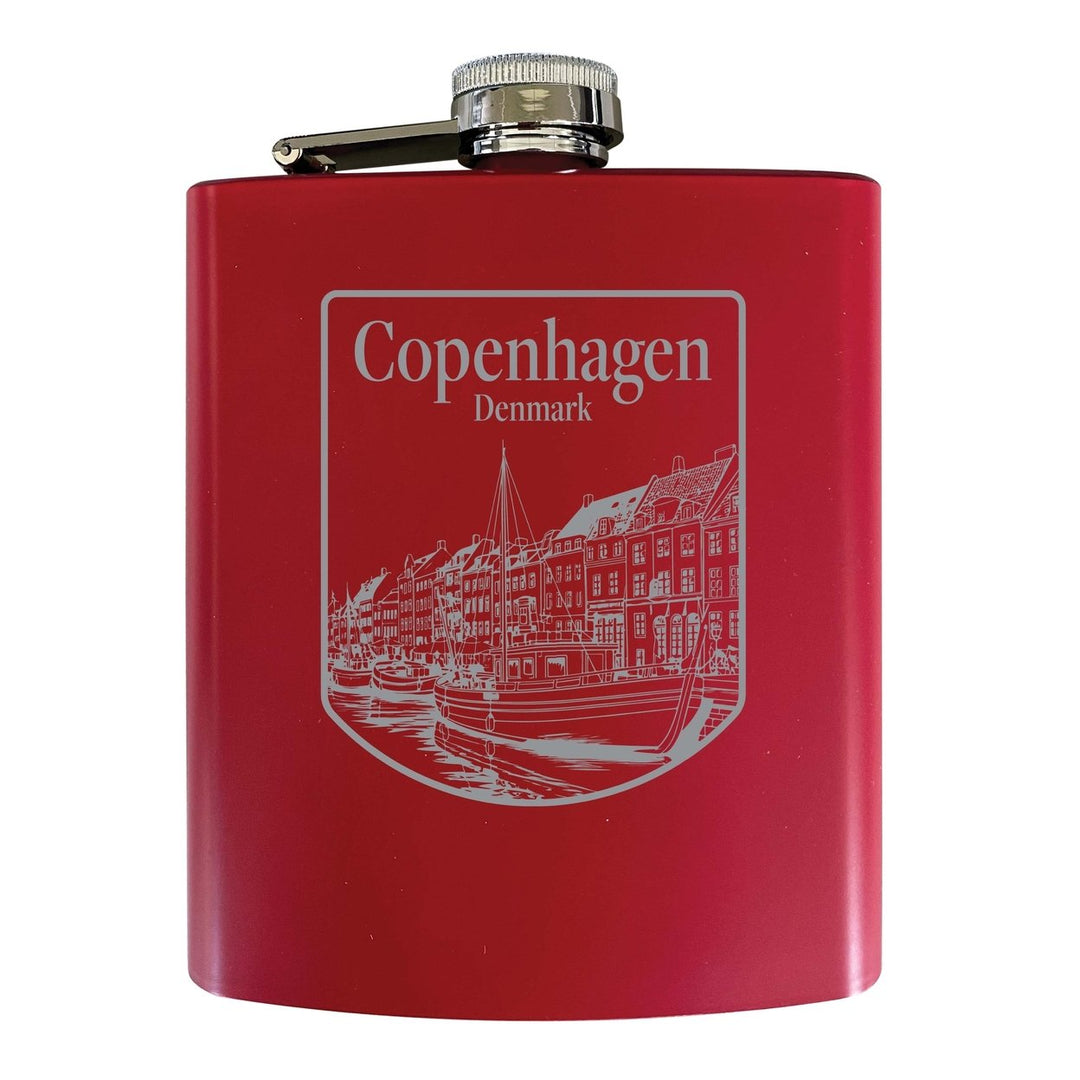 Copenhagen Denmark Souvenir 7 oz Engraved Steel Flask Matte Finish Image 1