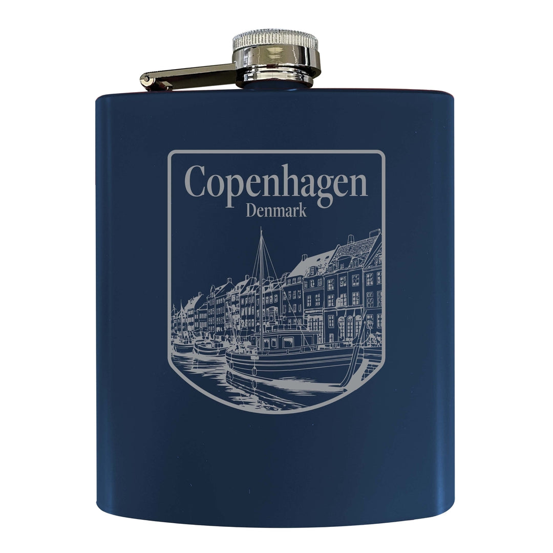 Copenhagen Denmark Souvenir 7 oz Engraved Steel Flask Matte Finish Image 3