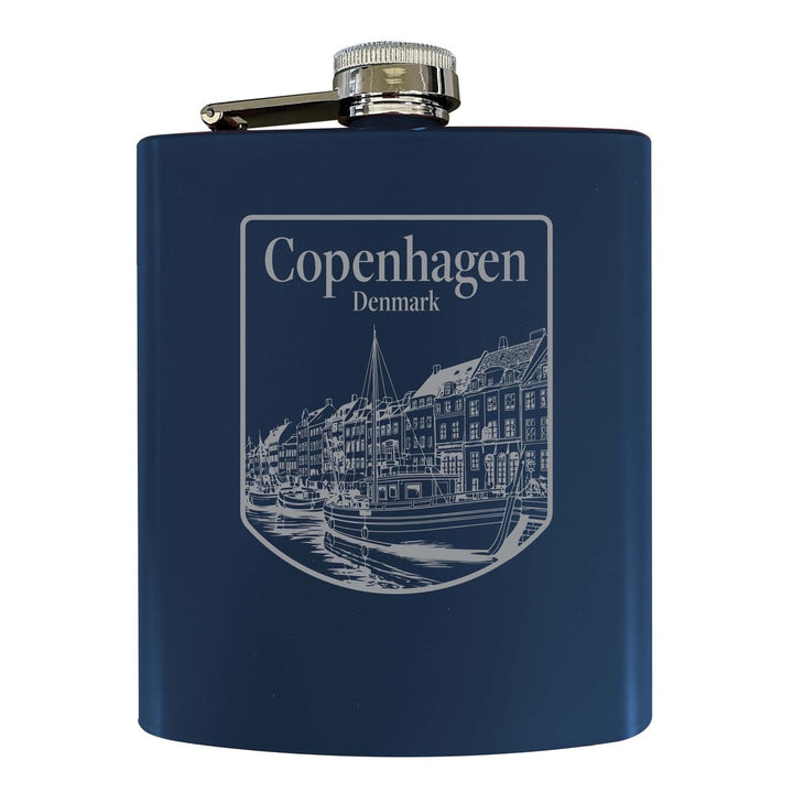 Copenhagen Denmark Souvenir 7 oz Engraved Steel Flask Matte Finish Image 1