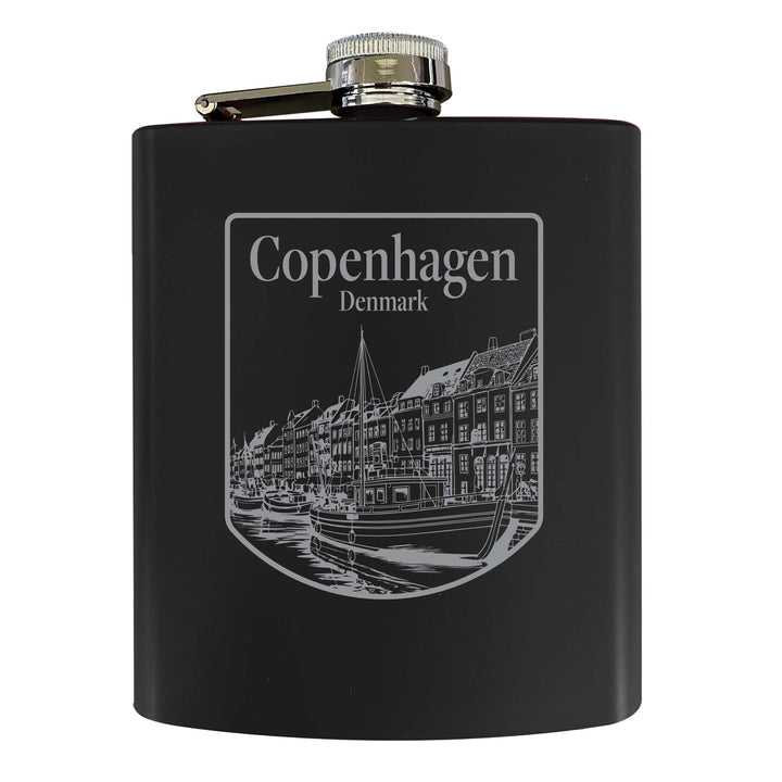 Copenhagen Denmark Souvenir 7 oz Engraved Steel Flask Matte Finish Image 4