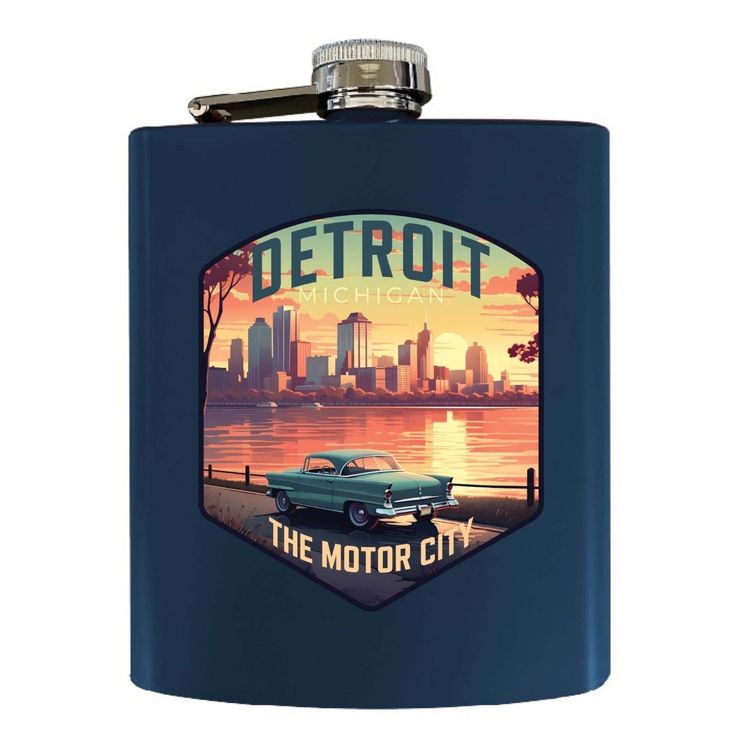 Detroit Michigan Design A Souvenir 7 oz Steel Flask Matte Finish Image 1