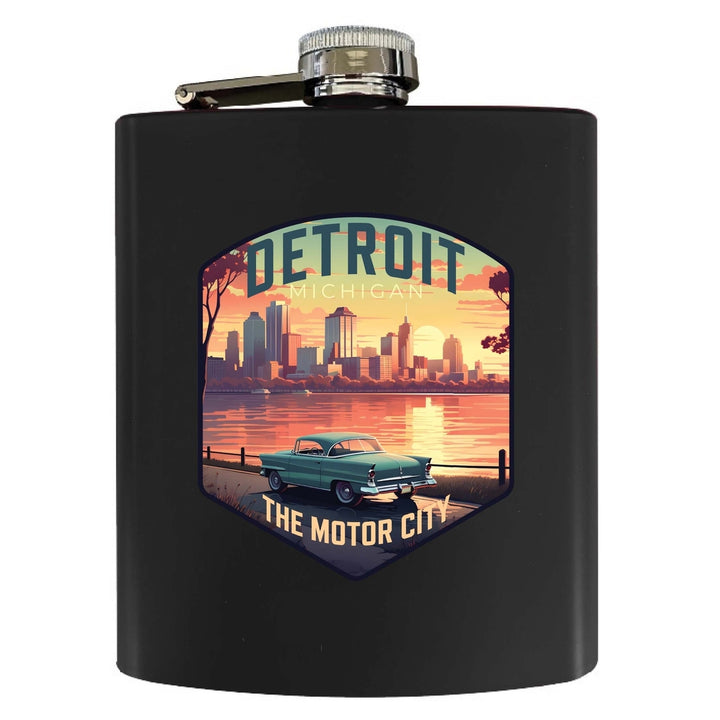 Detroit Michigan Design A Souvenir 7 oz Steel Flask Matte Finish Image 3