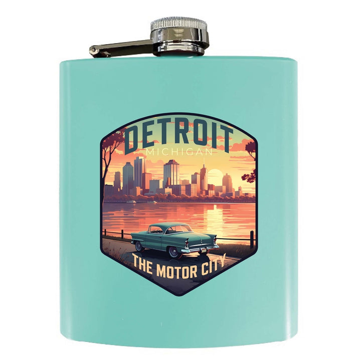 Detroit Michigan Design A Souvenir 7 oz Steel Flask Matte Finish Image 4