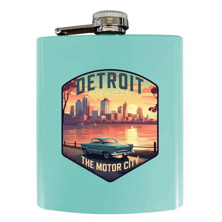 Detroit Michigan Design A Souvenir 7 oz Steel Flask Matte Finish Image 1