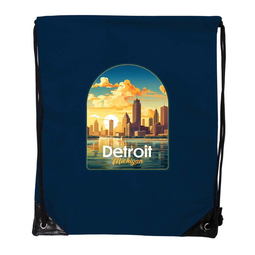 Detroit Michigan Design B Souvenir Cinch Bag with Drawstring Backpack Image 1