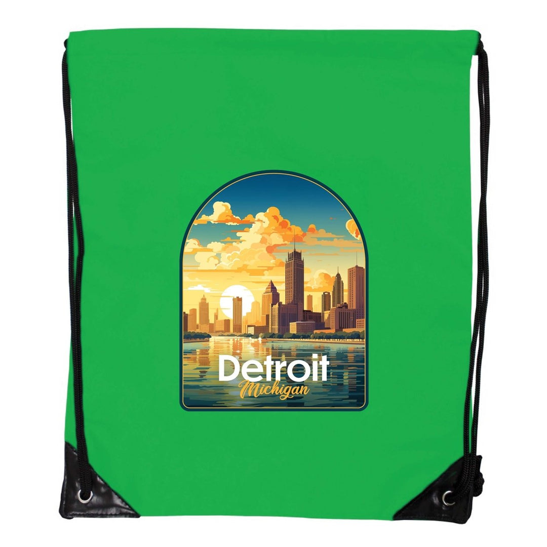 Detroit Michigan Design B Souvenir Cinch Bag with Drawstring Backpack Image 1