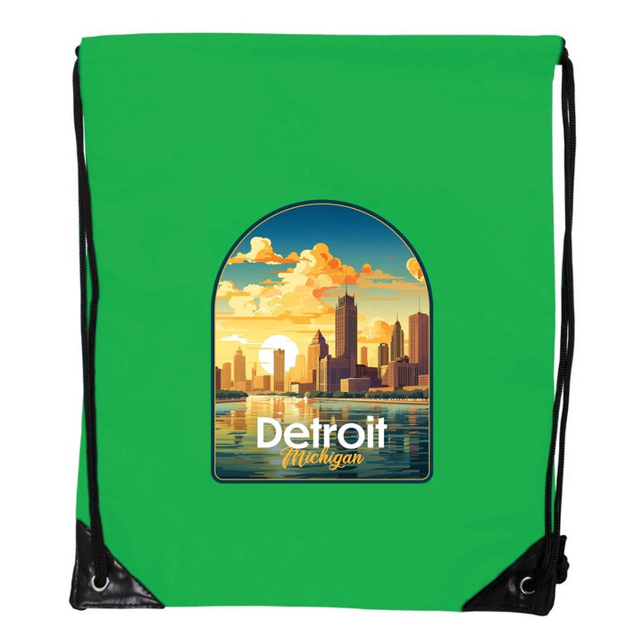 Detroit Michigan Design B Souvenir Cinch Bag with Drawstring Backpack Image 1