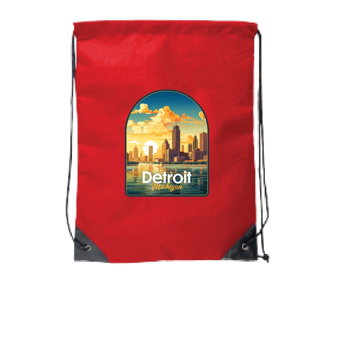 Detroit Michigan Design B Souvenir Cinch Bag with Drawstring Backpack Image 4