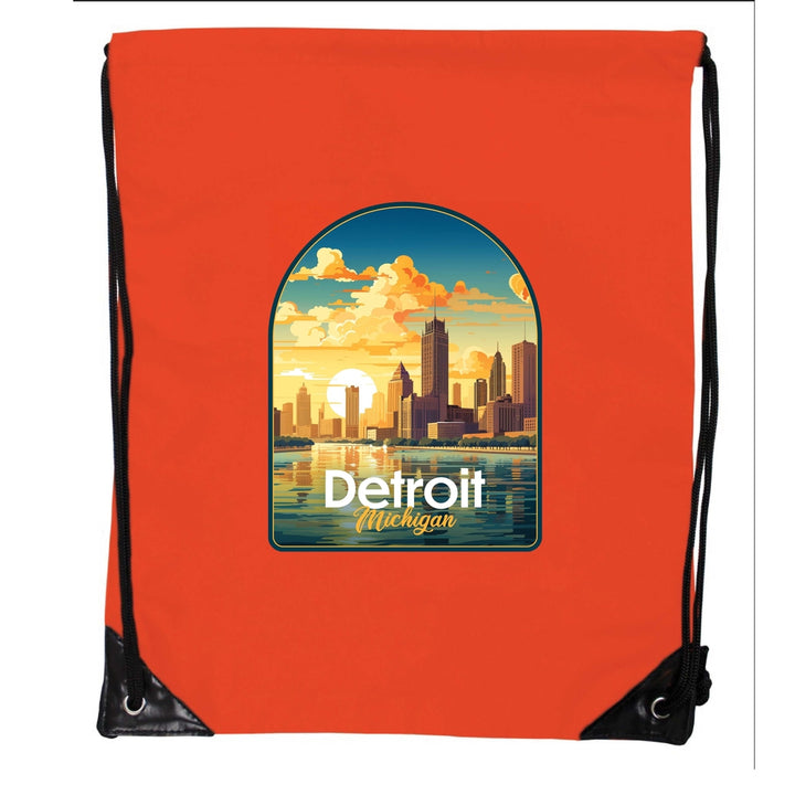Detroit Michigan Design B Souvenir Cinch Bag with Drawstring Backpack Image 4