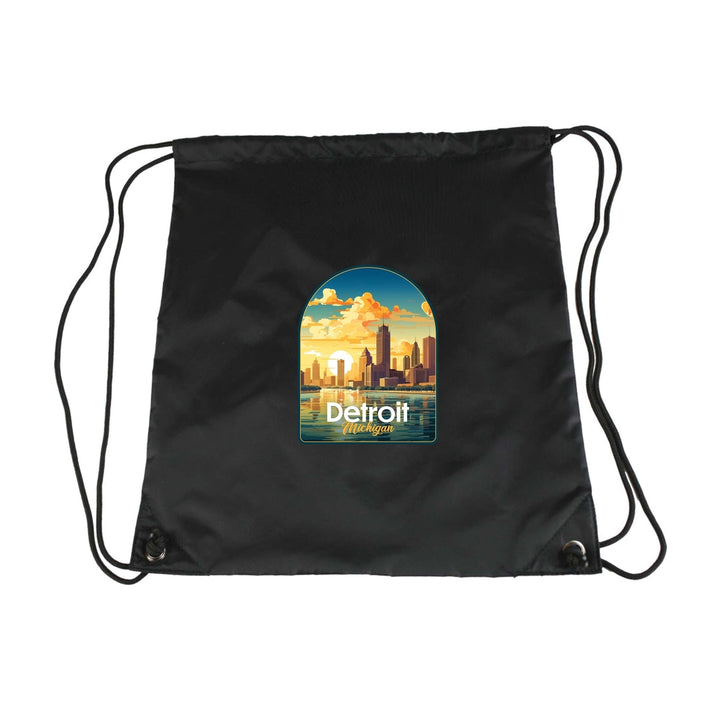Detroit Michigan Design B Souvenir Cinch Bag with Drawstring Backpack Image 6